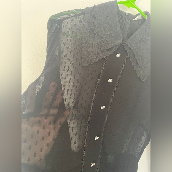 Zara black dot mesh romper with jewel buttons and lace collar - Picture 5 of 16
